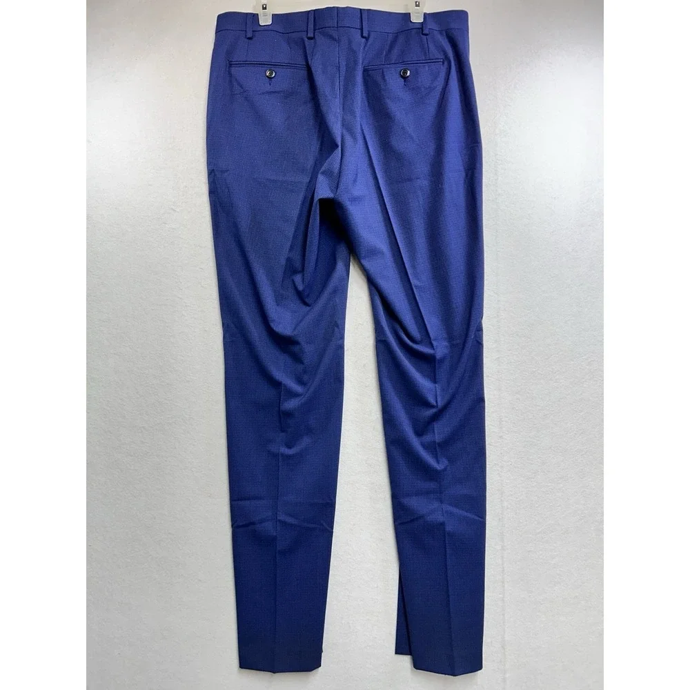 Vince Camuto Slim Fit  Blue Herringbone 2-Piece Suit 46L/36W 34L 2-Btn